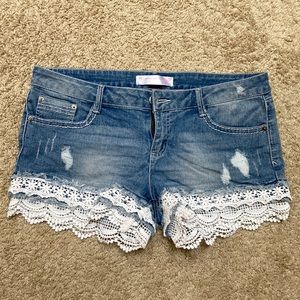 Lace Detail Jean Shorts